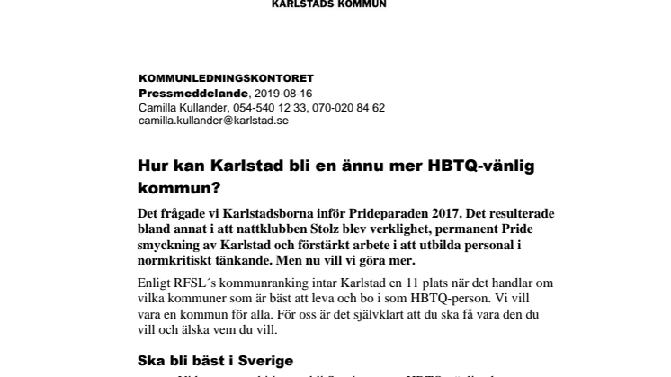 Hur kan Karlstad bli en ännu mer HBTQ-vänlig kommun?