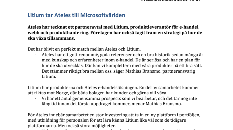 Litium tar Ateles till Microsoftvärlden