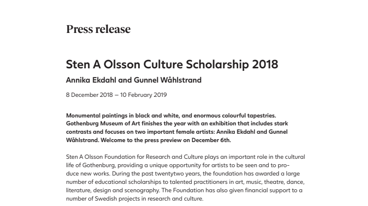 Sten A Olsson Culture Scholarship 2018