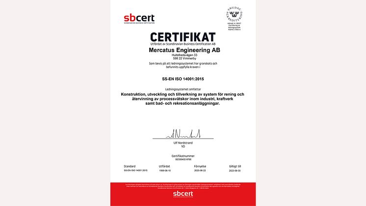 ISO 14001 certifikat