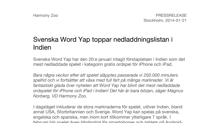 Svenska iPhone-spelet Word Yap toppar nedladdningslistan i Indien