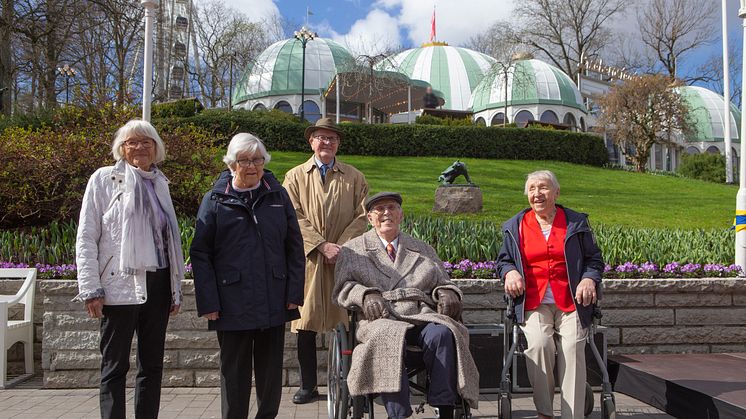 95-åringarna Ester, Kerstin, Evert, Stig och 98-åringen Maj-Britt