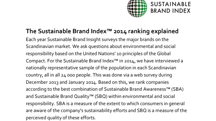 Ranking Denmark - Sustainable Brand Index™ 2014 - Explained