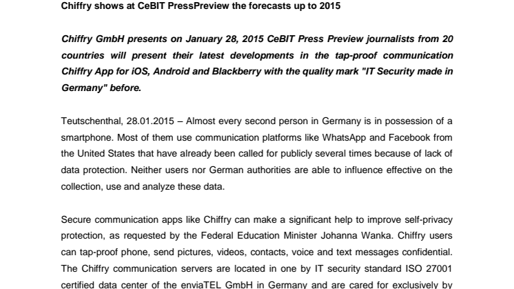 Chiffry shows at CeBIT PressPreview the forecasts up to 2015