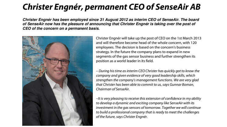 Christer Engnér, permanent CEO of SenseAir AB