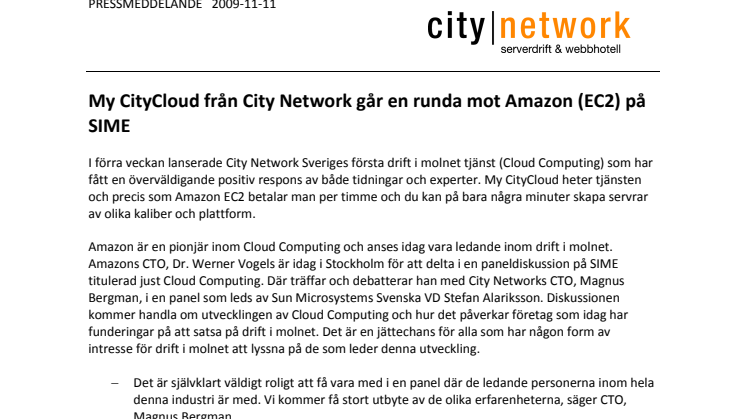 My CityCloud från City Network går en runda mot Amazon (EC2) på SIME