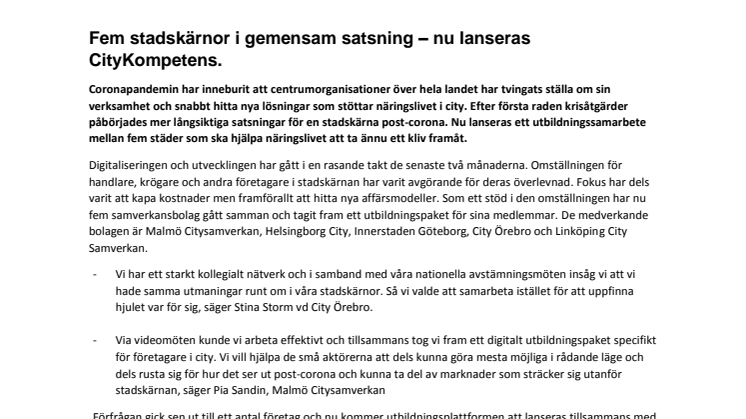 ​Fem stadskärnor i gemensam satsning – nu lanseras CityKompetens