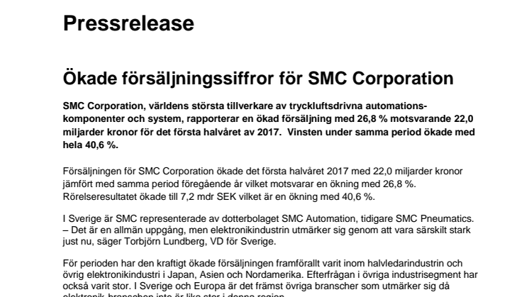 ​Ökade försäljningssiffror för SMC Corporation