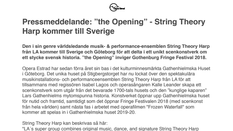 ”the Opening” - String Theory Harp kommer till Sverige