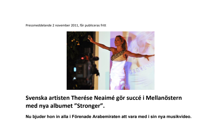 Svenska artisten Therése Neaimé gör succé i Mellanöstern med nya albumet ”Stronger”