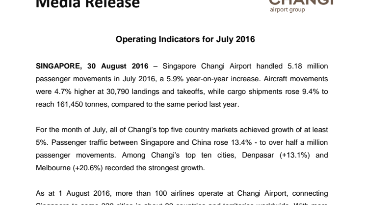  Operating Indicators for July 2016