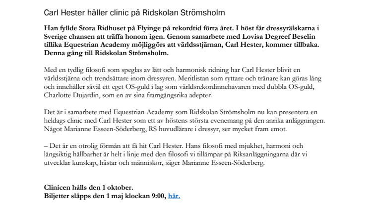 Carl Hester håller clinic på Ridskolan Strömsholm