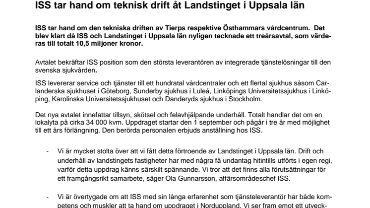 ISS tar hand om teknisk drift åt Landstinget i Uppsala län 