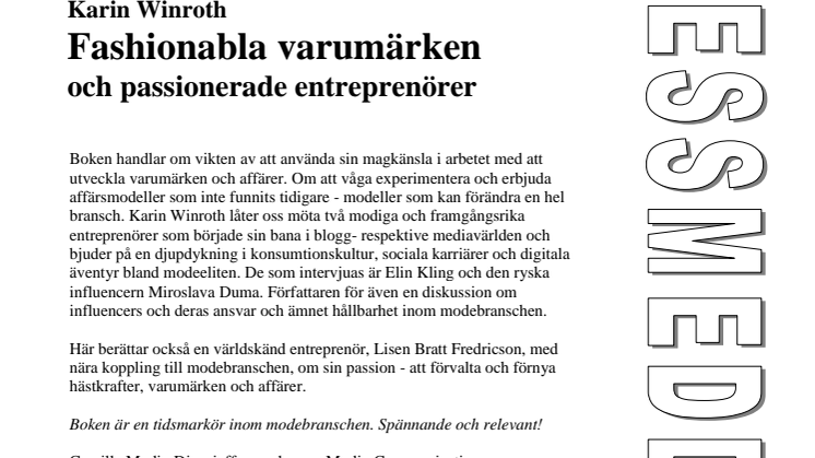 Ny bok: Fashionabla varumärken och passionerade entreprenörer av Karin Winroth