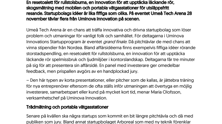 Uppfinningsrika startups tävlar på Umeå Tech Arena