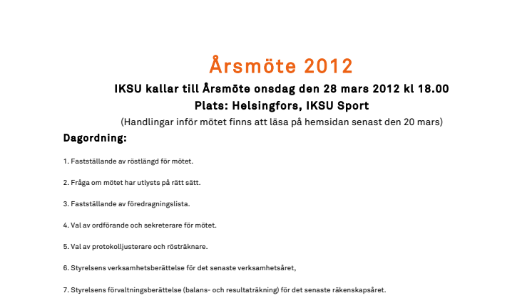 Kallelse och Dagordning IKSU:s årsmöte 2012