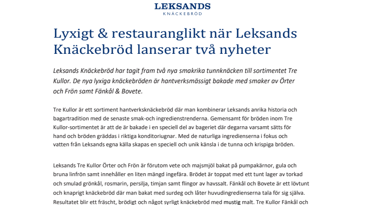 Lyxigt & restauranglikt när Leksands Knäckebröd lanserar två nyheter 