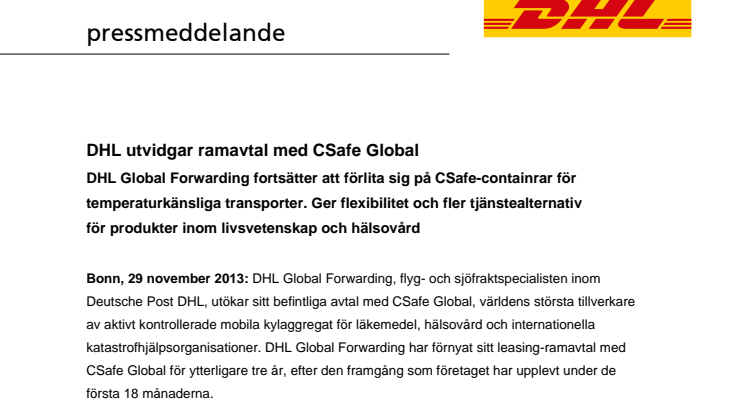 DHL utvidgar ramavtal med CSafe Global