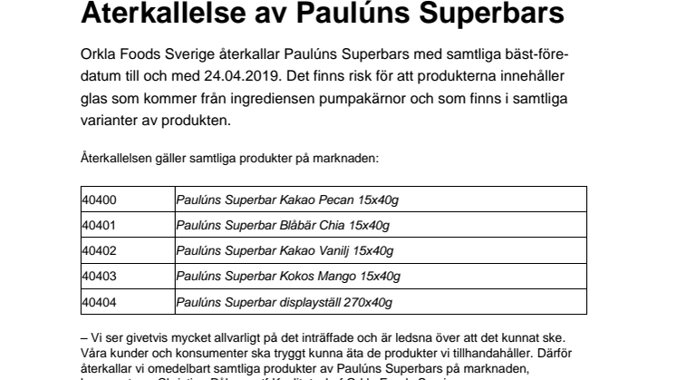 Återkallelse av Paulúns Superbars