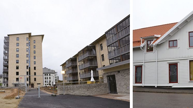 Arkitekturpriset går till Facklan 1 (vänster i bild) och byggnadsvårdspriset till Skälläckeröd 1:19 (höger i bild).