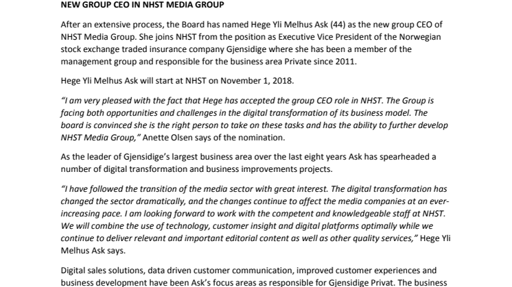 New group CEO of NHST Media Group