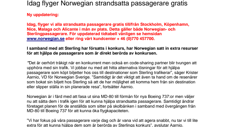 Idag flyger Norwegian strandsatta passagerare gratis