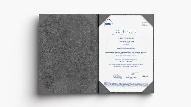 SALTO har fått förnyat sin ISO 27001-certifiering
