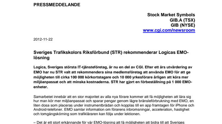 Sveriges Trafikskolors Riksförbund (STR) rekommenderar Logicas EMO-lösning