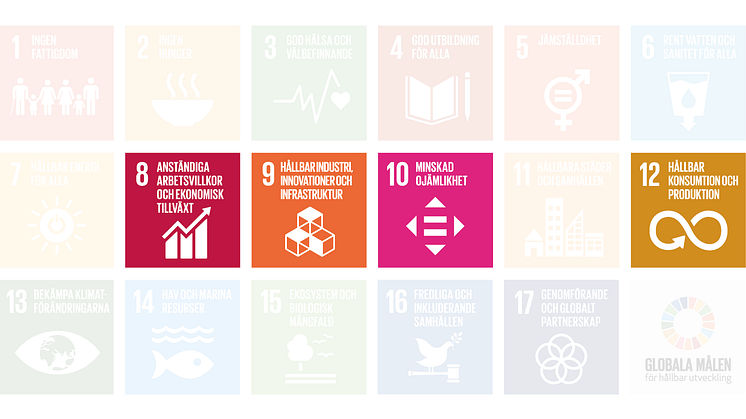 Av de globala målen är mål 8, 9, 10 och 12 särskilt kopplade till ekonomisk hållbarhet.