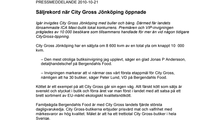 Säljrekord när City Gross Jönköping öppnade