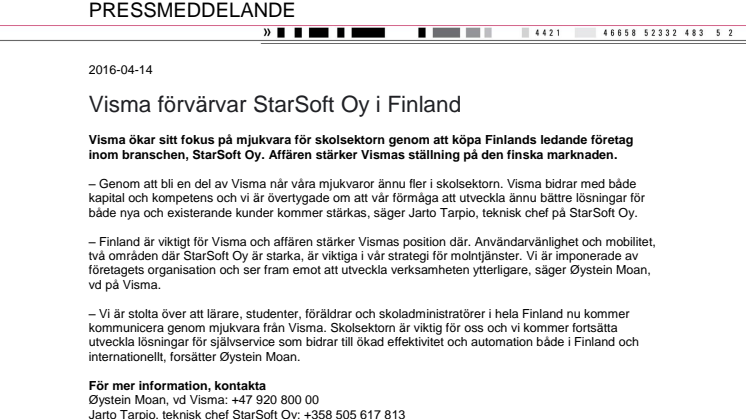 Visma förvärvar StarSoft Oy i Finland