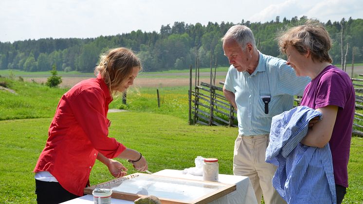 Byggnadsantikvarie från Sörmlands museum visar hur man kittar fönster.