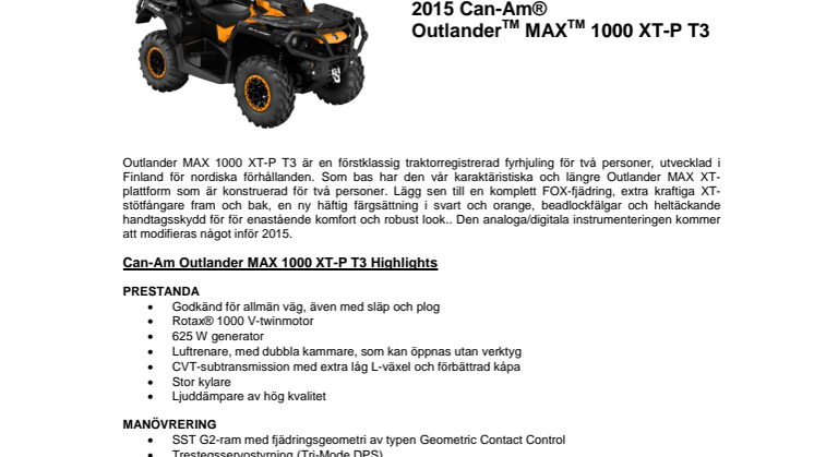 Backgrounder Can-Am Outlander MAX 1000 XT-P T3