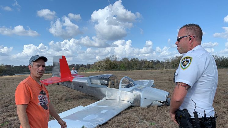 Pilot Daren Busciglio at the scene after his RV7 aeroplane crashed near Tampa Executive Airport