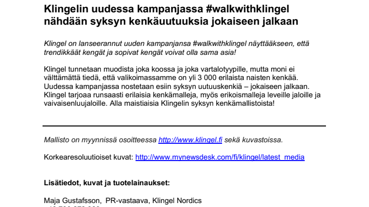 Klingelin uudessa kampanjassa #walkwithklingel nähdään syksyn kenkäuutuuksia jokaiseen jalkaan 