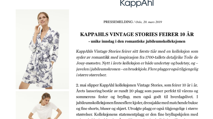 KAPPAHLS VINTAGE STORIES FEIRER 10 ÅR - unike innslag i den romantiske jubileumskolleksjonen