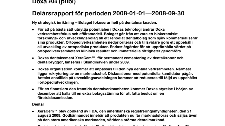 Delårsrapport för perioden 2008-01-01—2008-09-30