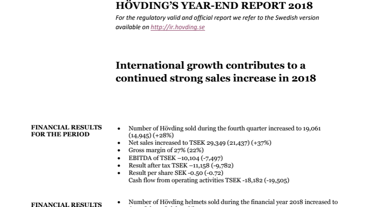 International growth contributes to a continued strong sales increase in 2018