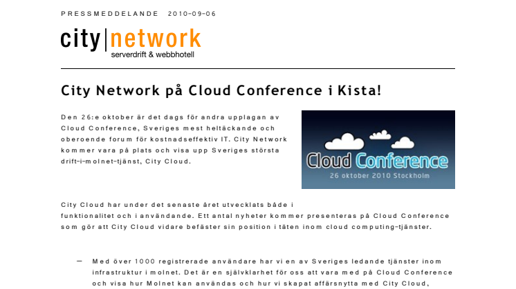 City Network på Cloud Conference i Kista!