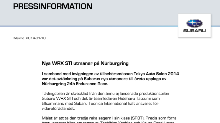 Nya WRX STI utmanar på Nürburgring