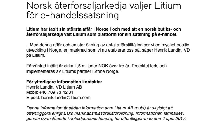 Norsk återförsäljarkedja väljer Litium för e-handelssatsning