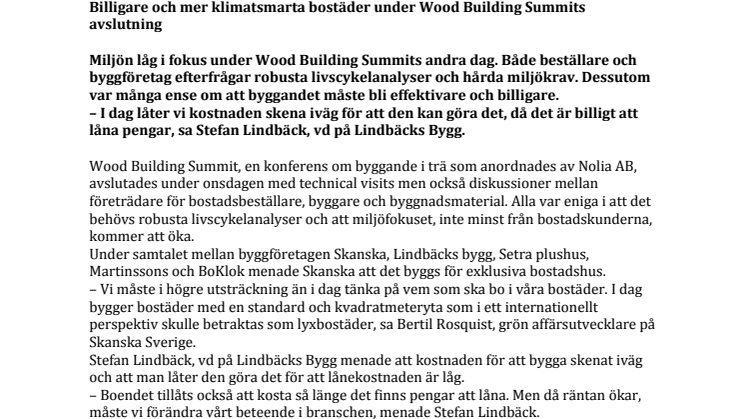 Billigare och mer klimatsmarta bostäder under Wood Building Summits avslutning