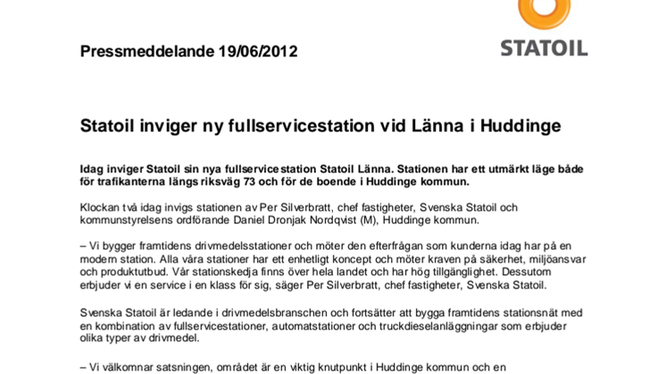 Statoil inviger ny fullservicestation vid Länna i Huddinge