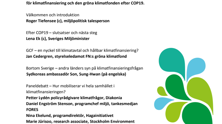 Inbjudan till klimatseminarium med Lena Ek kring FN:s Gröna Klimatfond 4/12 13.00 - 15.00