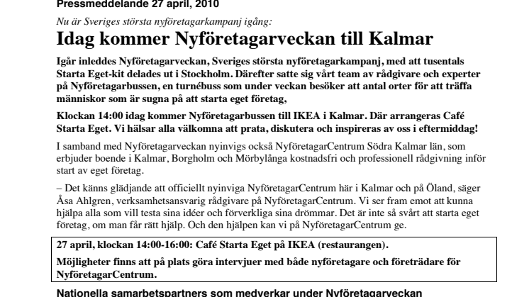 Idag kommer Nyföretagarveckan till Kalmar 