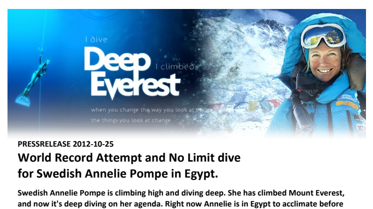 World Record Attempt and No Limit dive for Swedish Annelie Pompe in Egypt