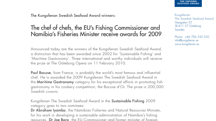 The Kungsfenan Swedish Seafood Award winners: