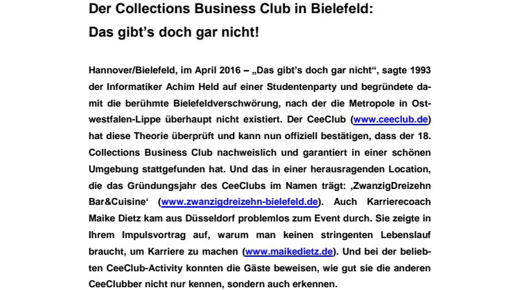 Der Collections Business Club in Bielefeld: Das gibt’s doch gar nicht!