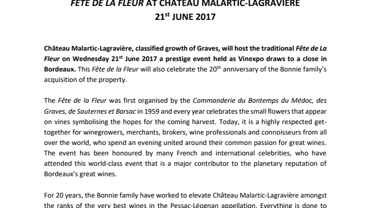 Château Malartic-Lagravière celebrates the Fête de la Fleur