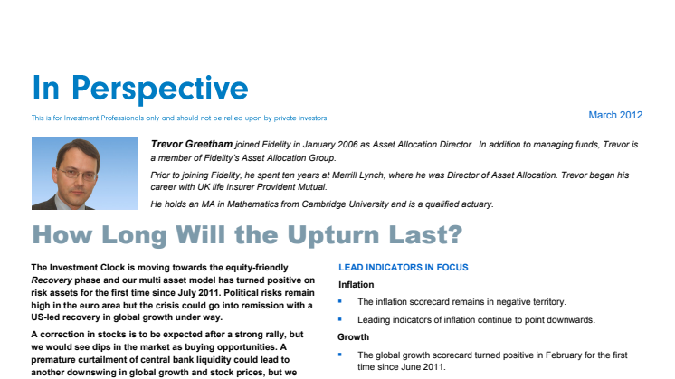 Trevor Greetham´s Investment Clock March 2012: How long will the upturn last?